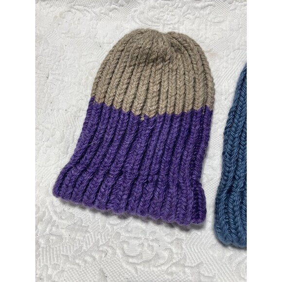 Hand-Knitted Ribbed Beanies 2-Pack Blue & Purple Soft & Warm Winter Hats For Bab - Picture 3 of 5